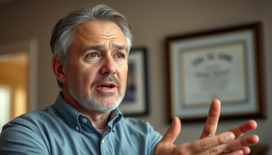 Middle-aged man sharing sleep tips indoors, natural lighting.