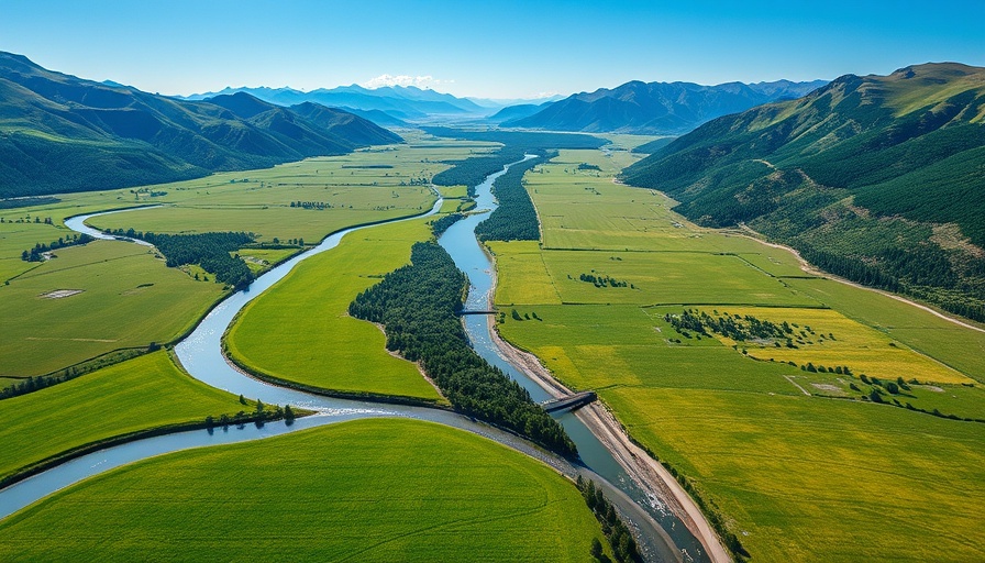 Aerial view of winding river through green meadows, LWCF funding impact.