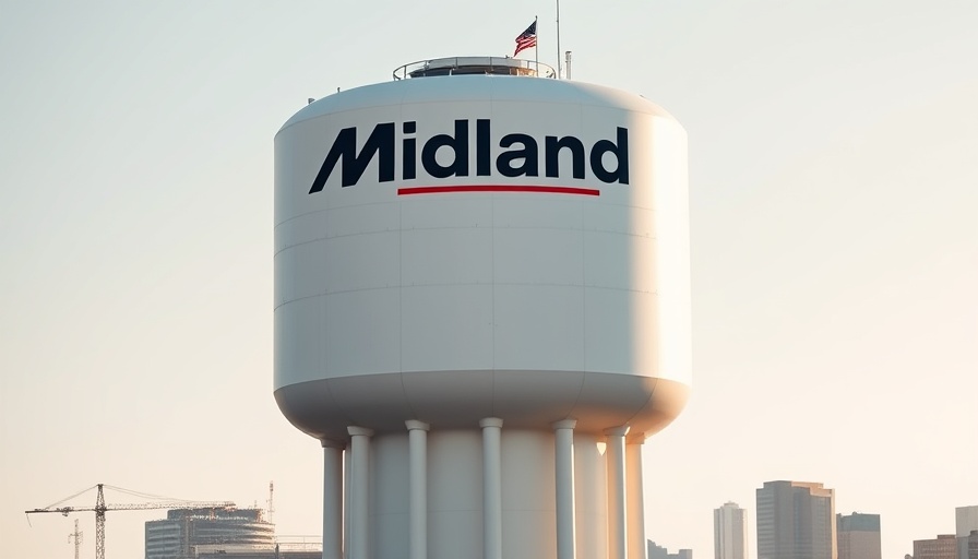Midland water tower under clear sky symbolizing water sustainability.
