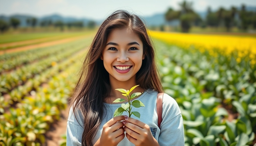 Enzyme immobilization concept with woman holding plant.