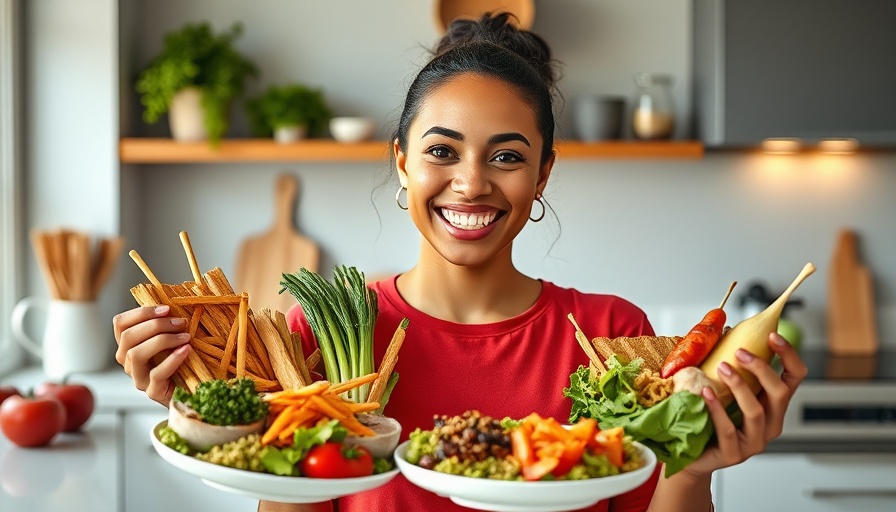Healthy lifestyle with nutritious meals and a joyful young woman.