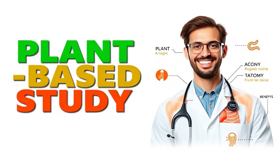Plant based diet benefits study with smiling doctor and text.