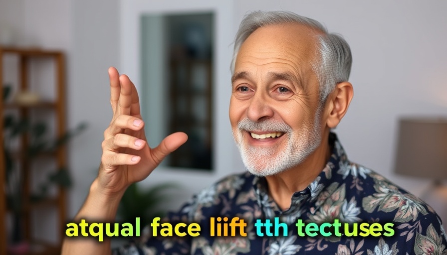 Older man demonstrating natural face lift techniques with a mannequin.