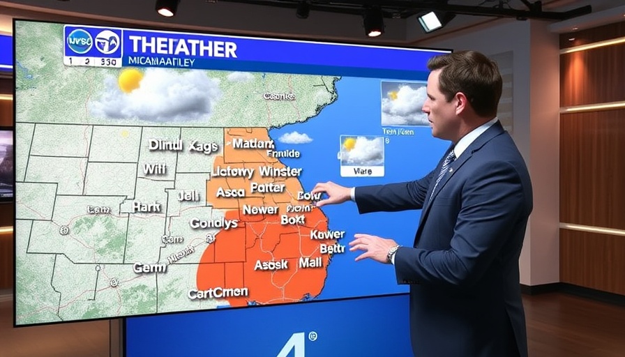 Miami Valley weather forecast presentation, showing weather conditions on a map with a forecaster.