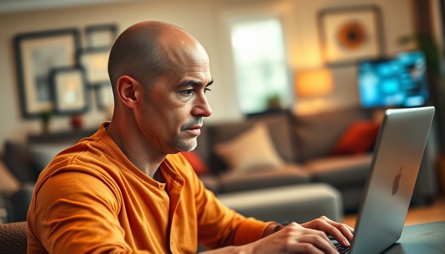 Man using brain-computer interface technology with a laptop at home.