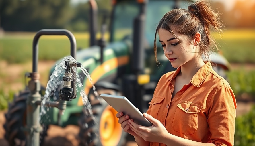 Young woman explores water pump efficiency in agricultural setting.