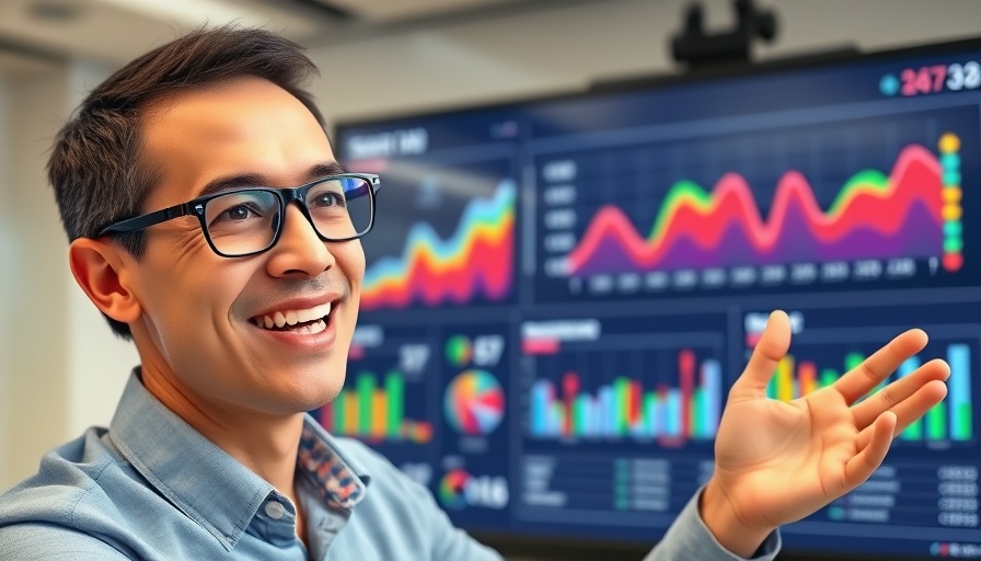 Person explains AI search optimization metrics with dashboard display.