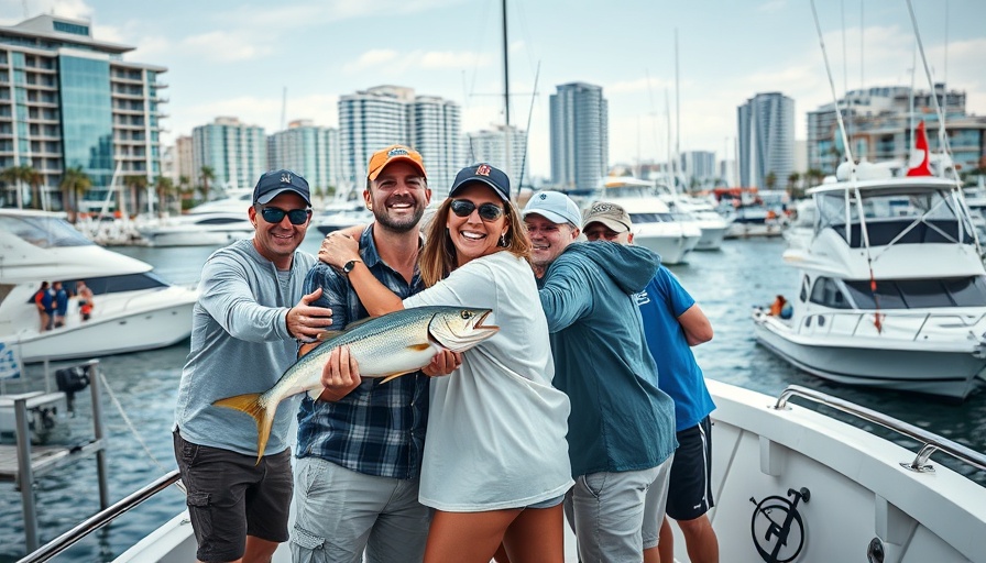 Fishing tournament community engagement at marina with participants on boat.