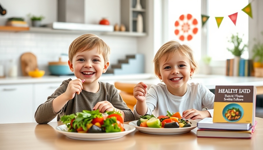 Kids enjoying plant-based meal in modern kitchen.