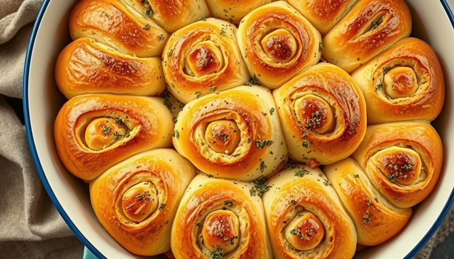 Freshly baked oregano bread scrolls in a pan, close-up.