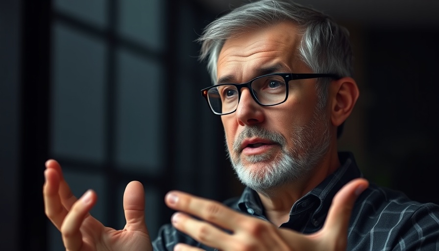 Engaged man explaining in a modern interior setting.