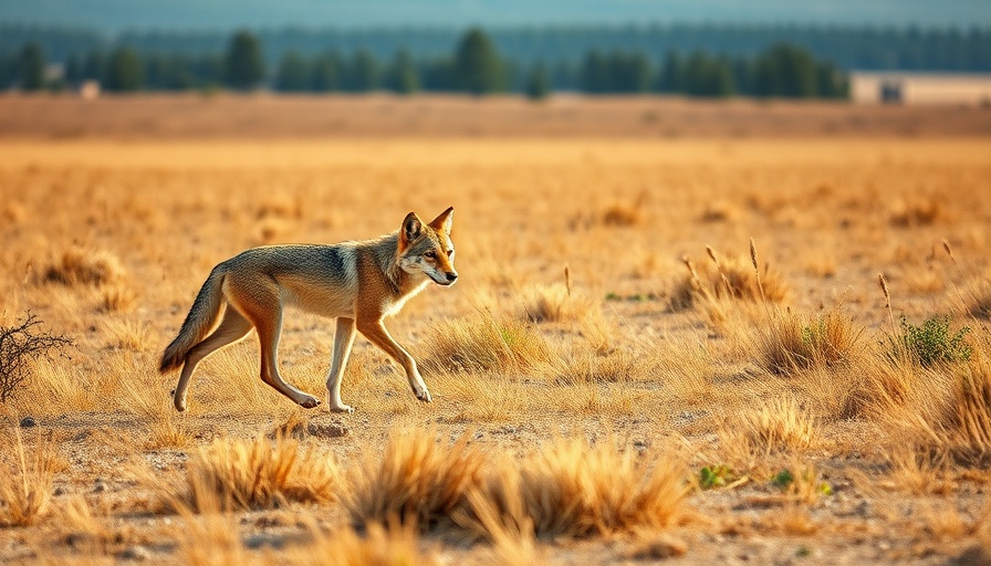 Coyote in Michigan grassland during year-round hunting season.