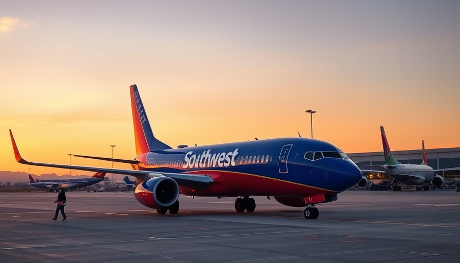 Southwest Airlines plane on tarmac at sunset