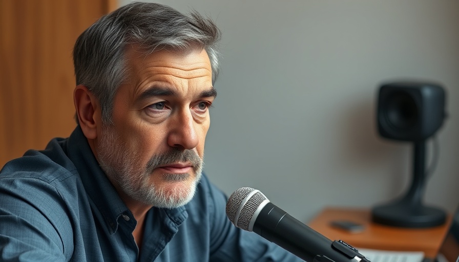 Trust Your Gut: Man speaking thoughtfully into a microphone.