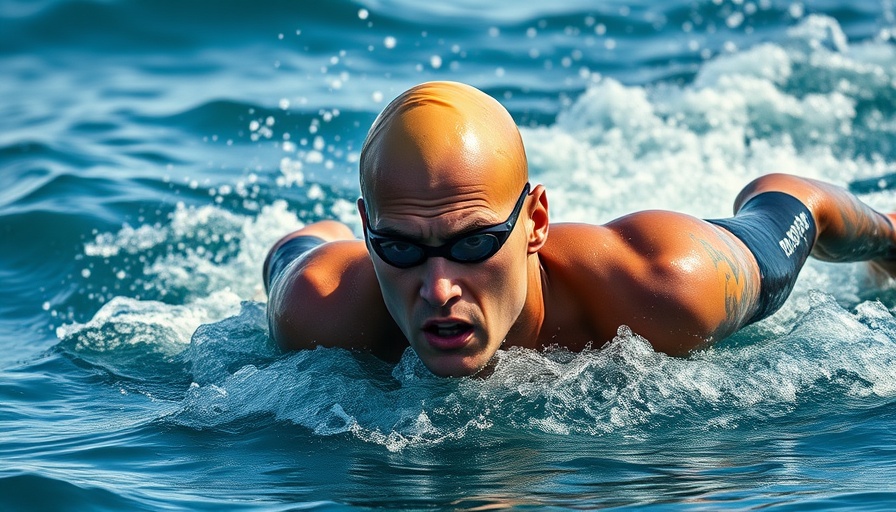 Focused swimmer in open water offering swimming tips.