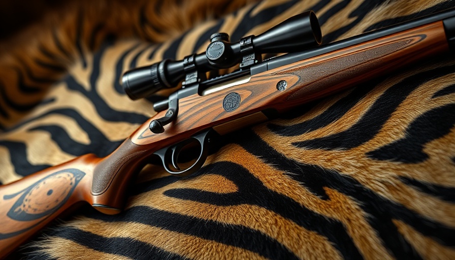 Elegant Rigby Highland Stalker rifle on zebra-patterned fur