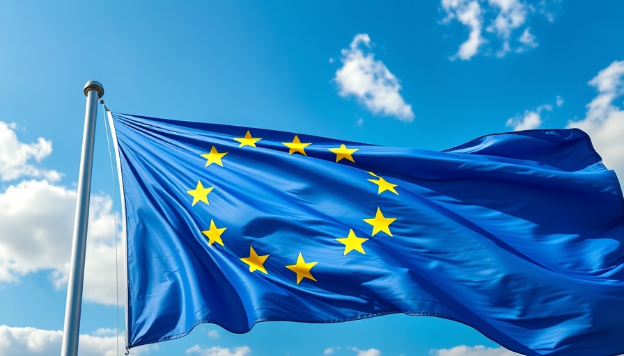 EU flag waving, symbolizing sustainability rules impact.