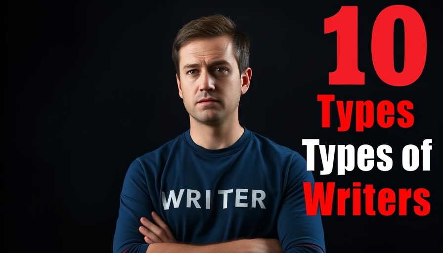 Concerned man in 'WRITER' shirt, '10 Worst Types of Writers' text.