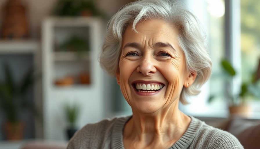 Confident older woman smiling, promoting stability beyond 60.