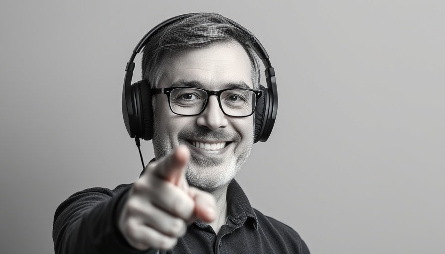 Middle-aged man promoting health and wellness, pointing confidently.