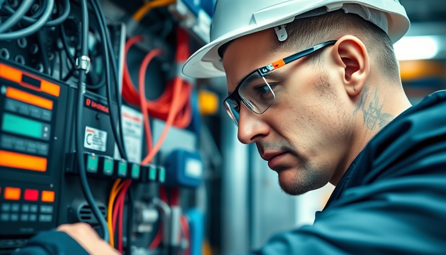 Technician inspecting HVAC control system for sustainable HVAC solutions.