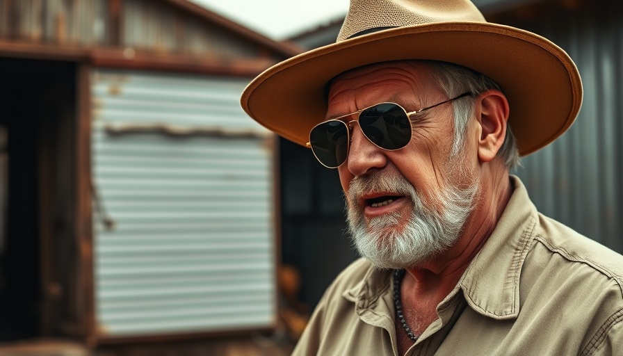Casual man discussing worm castings for gardening in a farm setting.