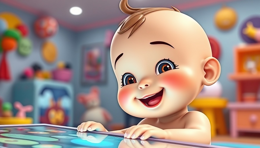 Animated baby character playing on a screen, parents life theme.