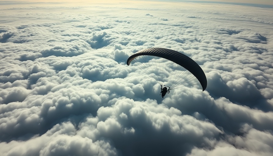 Paraglider journeying over the cloudy Rockies sky.