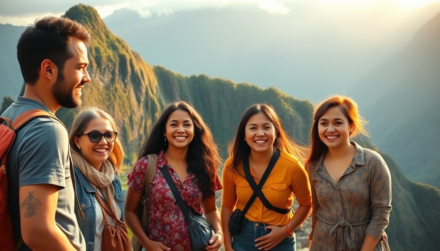 Diverse group and locals connecting at Machu Picchu - Sustainable Tourism.