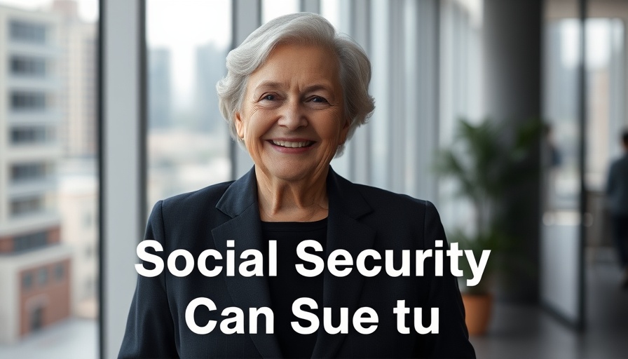 Elderly woman in office with text about Social Security legal actions.