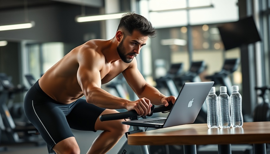 Athlete focused on physical training triathlon workout in gym.