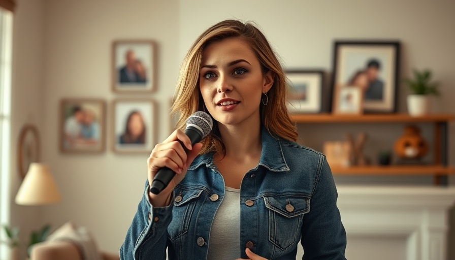 Confident woman speaking into a microphone in a cozy setting, Healthy Body.
