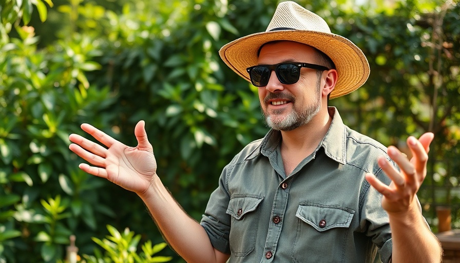 Man sharing gardening tips in lush garden for growing celery.
