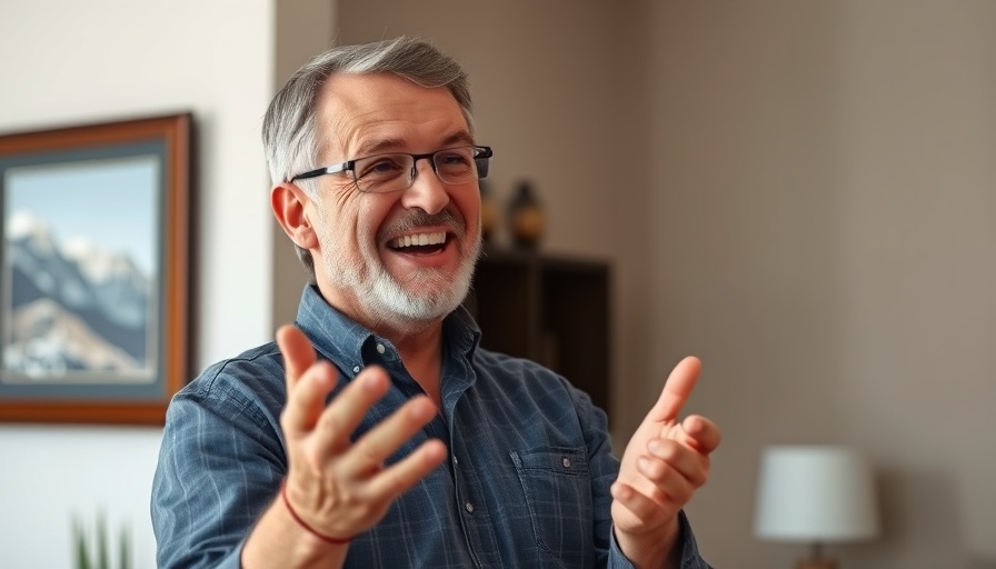 Senior man discussing sleep tips with energetic expression, indoor setting.