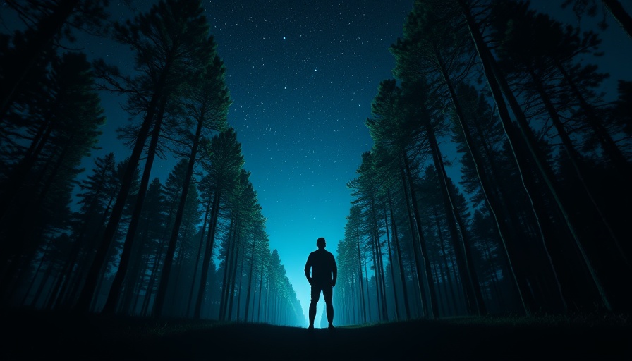 Lighting solutions for outdoor adventures: person in forest at night.
