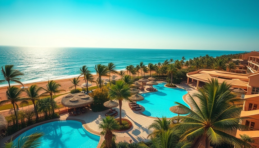 Aerial view of luxury Caribbean resort in Punta Cana with pools and palms.