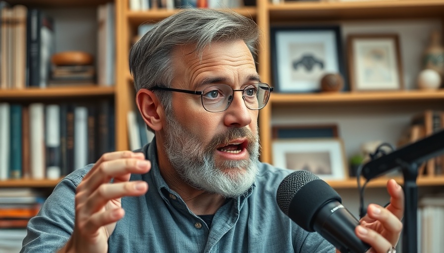 Middle-aged man discussing health and wellness in a podcast.