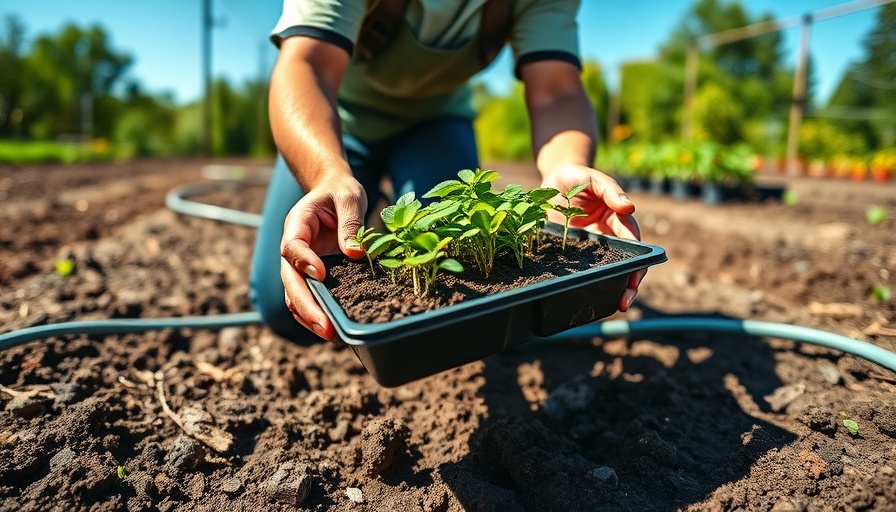 Gardener prepping soil for growing onion transplants in sunny garden.
