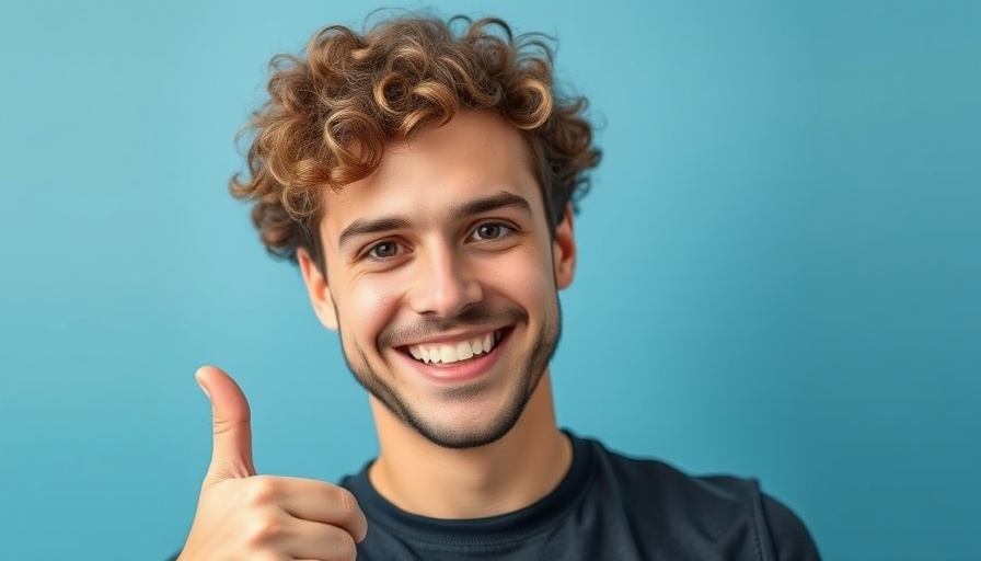 Cheerful man giving thumbs-up, symbolizing AI in digital marketing.
