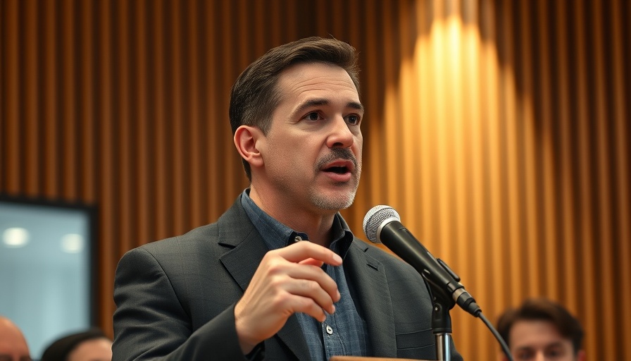 Confident speaker discussing content marketing with a microphone setup in a modern studio.
