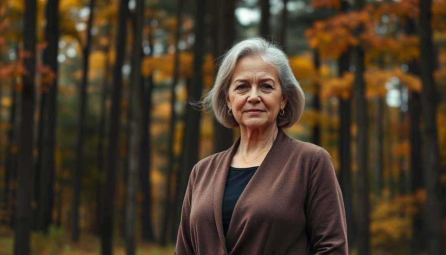 Mature woman in forest, representing mental health challenges in survival.