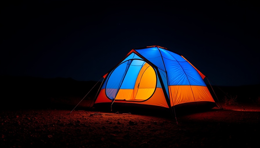 Illuminated inflatable camping tent under night sky