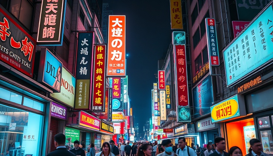 Vibrant neon-lit street in Korea, ideal for travel adventures.