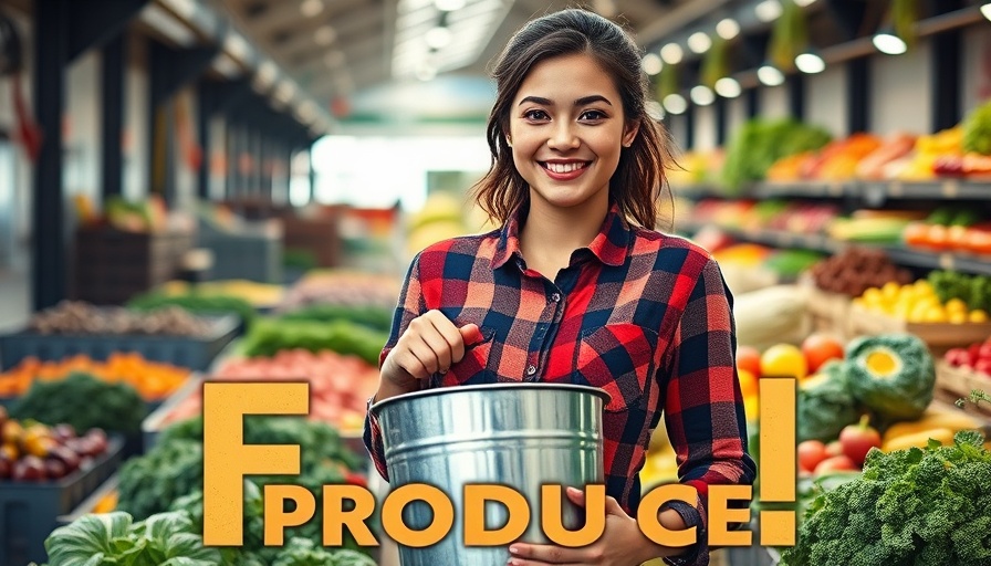 Colorful cider mills educational poster with young woman holding bucket and vegetables.