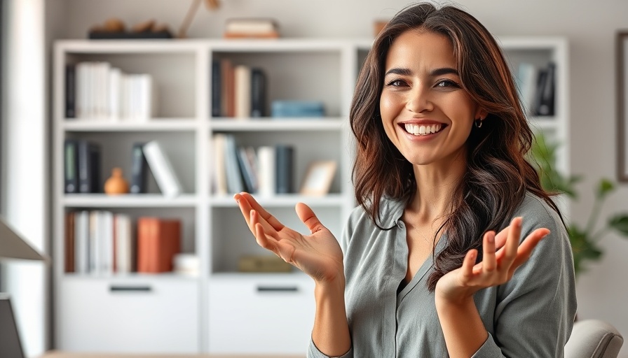 Woman explaining how AI reads your website in a home office setting.