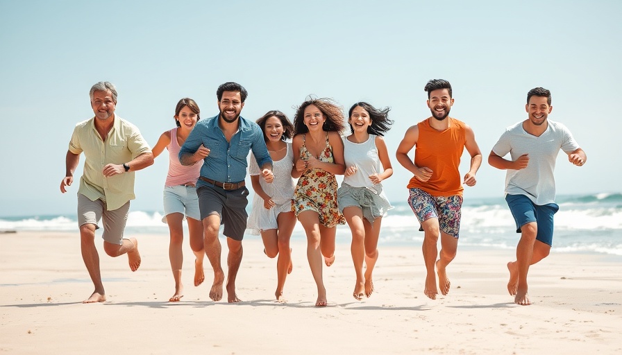 Family enjoying playful beach activities under sunny skies.