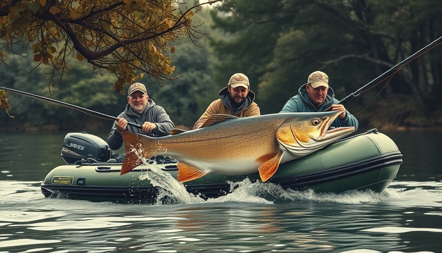 Vintage-style Isle Royale fishing trip with fishermen capturing fish.