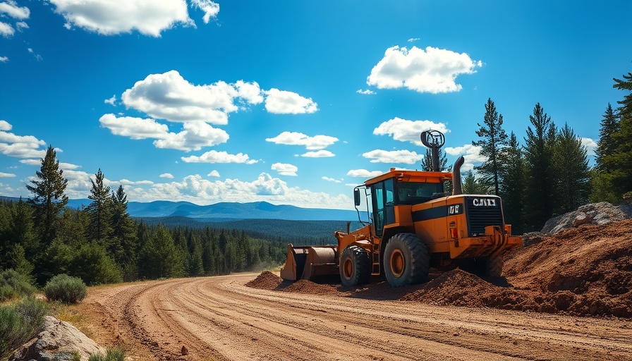 Construction vehicle on dirt road in forest, Roadless Rule rollback.