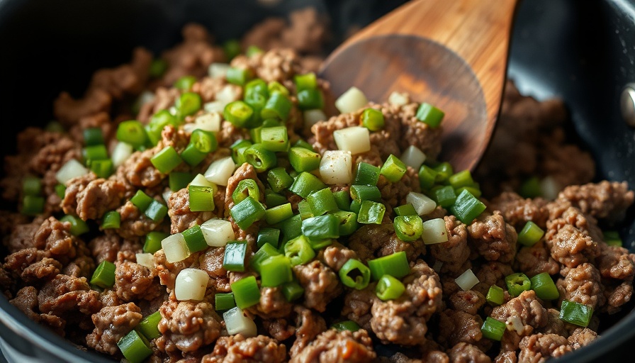 Sizzling ground beef with peppers; healthy dining Ohio menu.