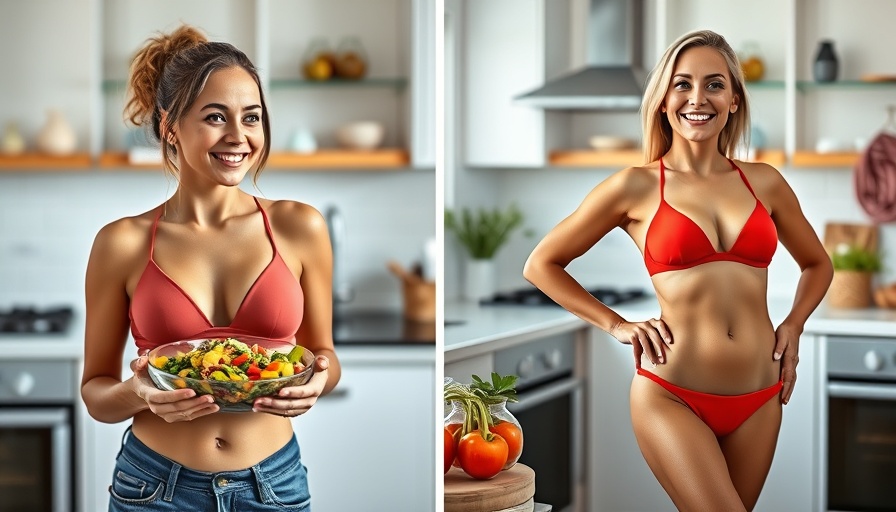 Collage promoting caloric density diet with before and after images.